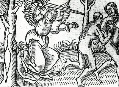 The Expulsion from the Garden of Eden, illustration from Cranmer